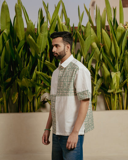 Aqua Block Mint Checks Oversize Linen Shirt