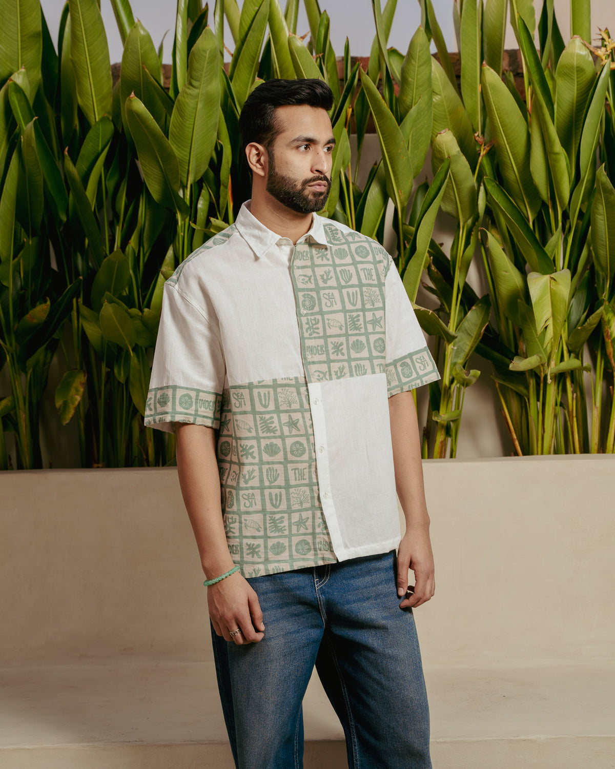 Aqua Block Mint Checks Oversize Linen Shirt