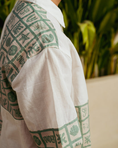 Aqua Block Mint Checks Oversize Linen Shirt
