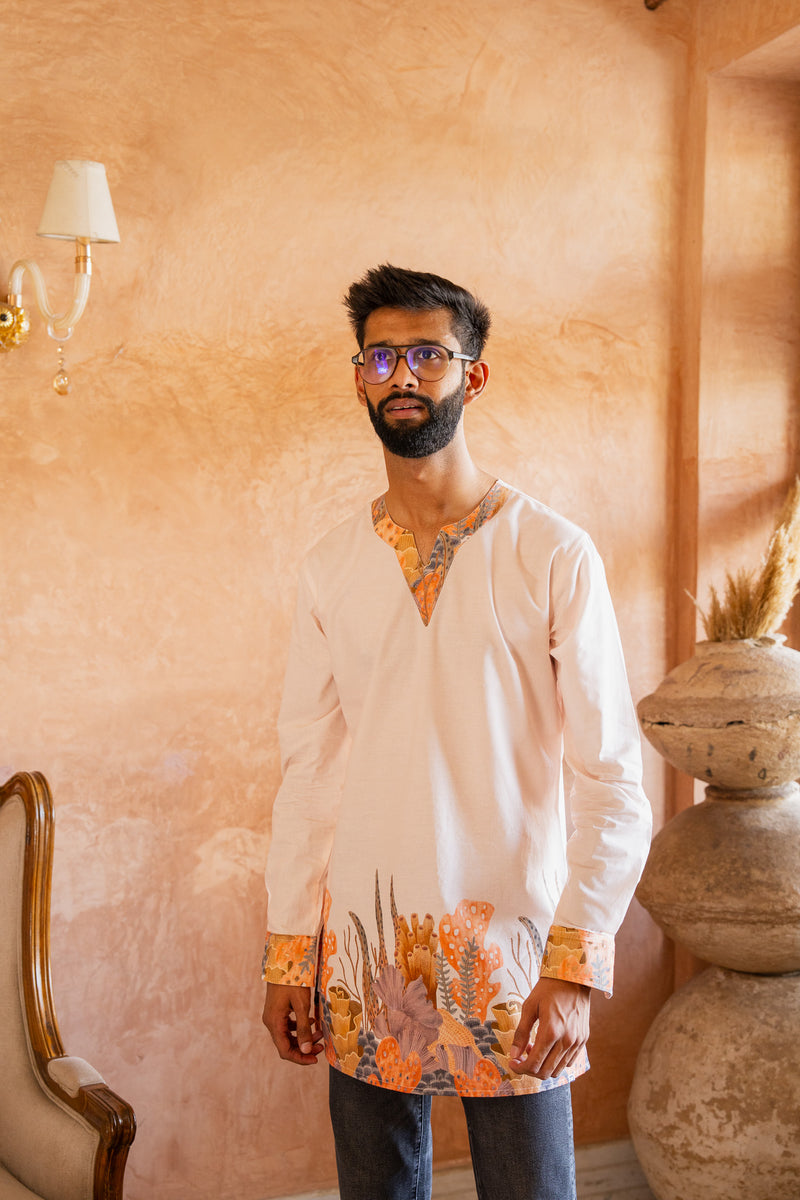 Aquatic Plant Ivory Kurta
