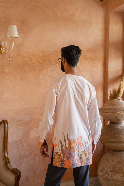 Aquatic Plant Ivory Kurta