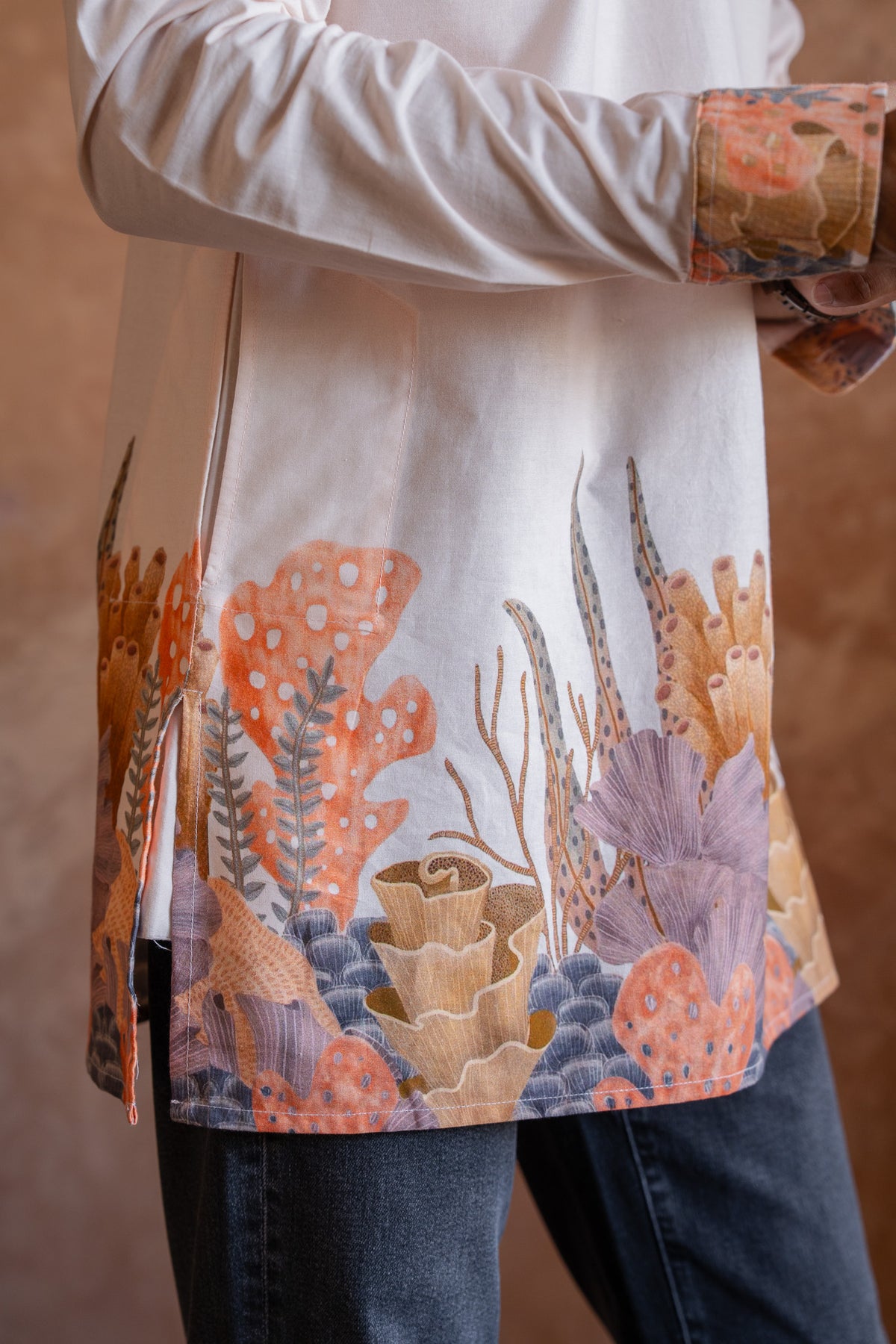 Aquatic Plant Ivory Kurta