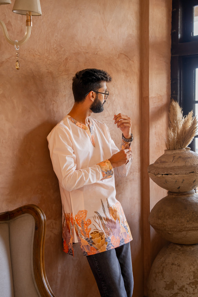 Aquatic Plant Ivory Kurta