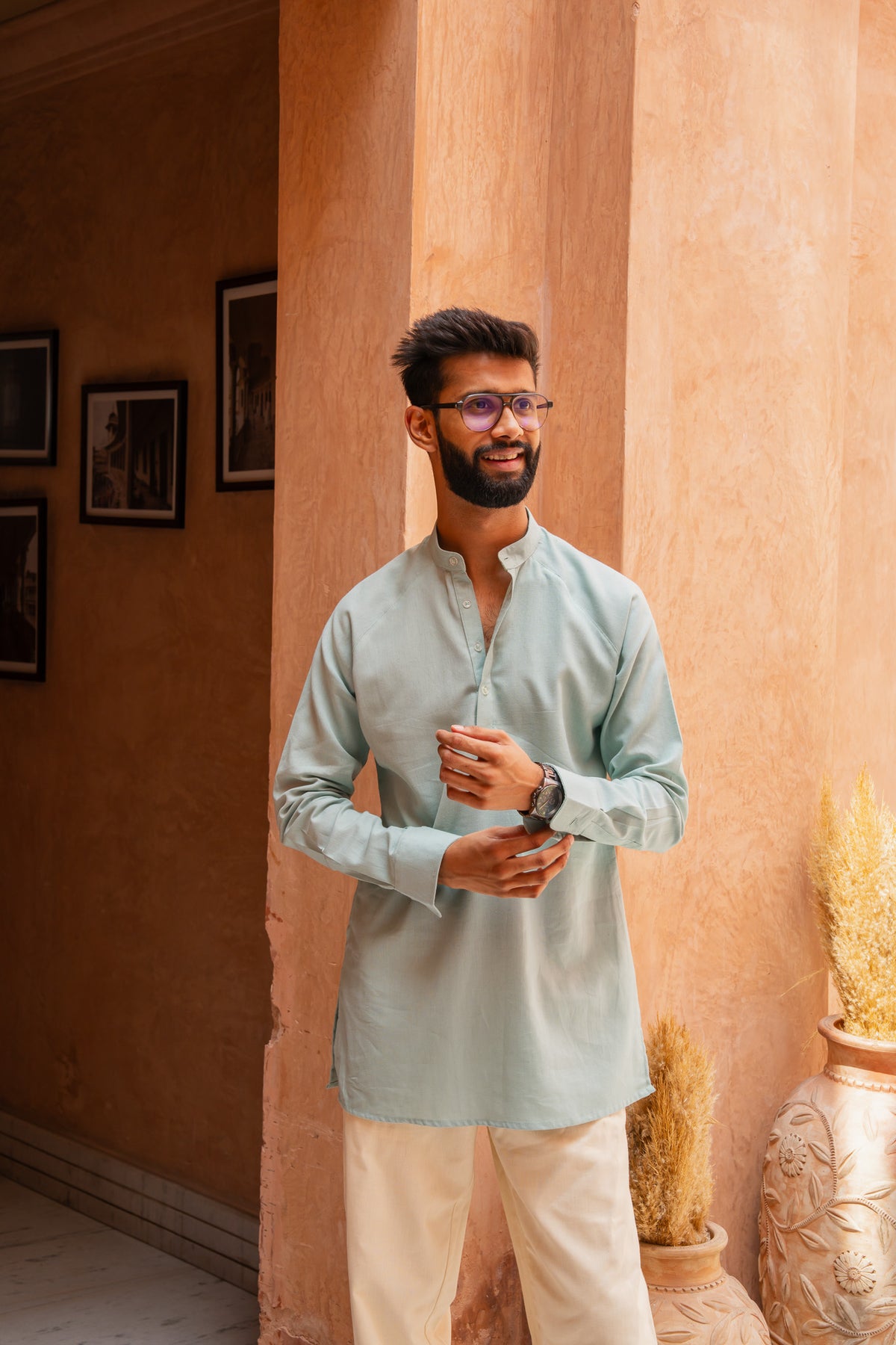 Sage Green Raglan Sleeve Kurta Pant Set