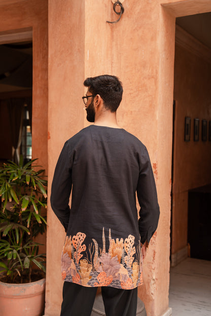 Aquatic Plant Ebony Kurta Pant Set
