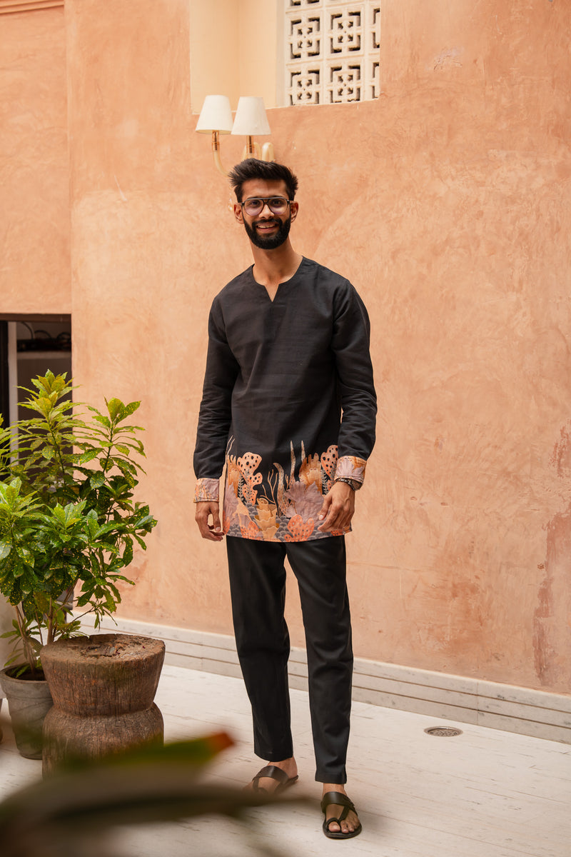 Aquatic Plant Ebony Kurta Pant Set
