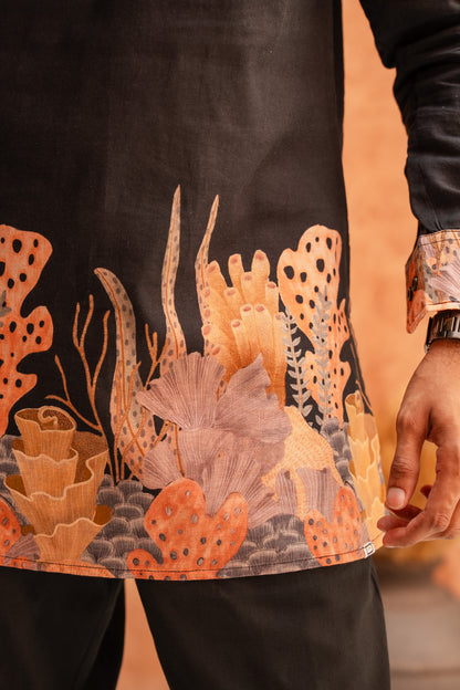 Aquatic Plant Ebony Kurta