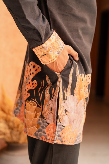 Aquatic Plant Ebony Kurta