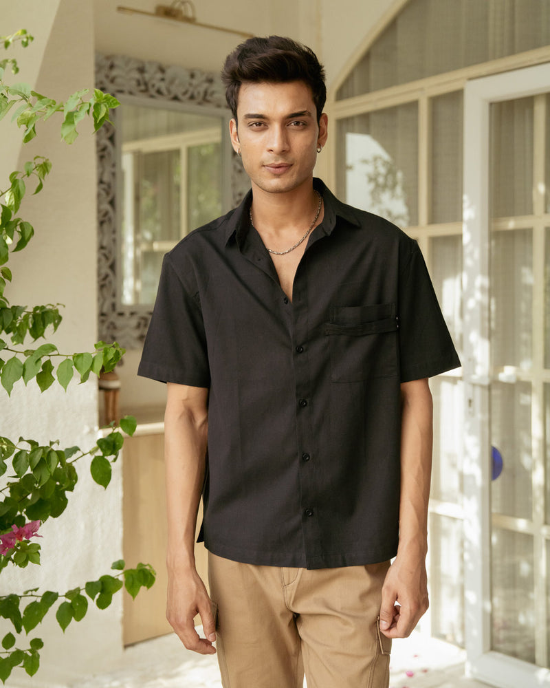 Ebony Pocket Tab Oversize Half Sleeve Shirt