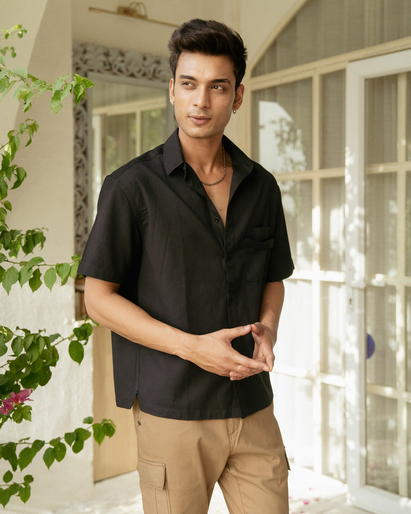 Ebony Pocket Tab Oversize Half Sleeve Shirt