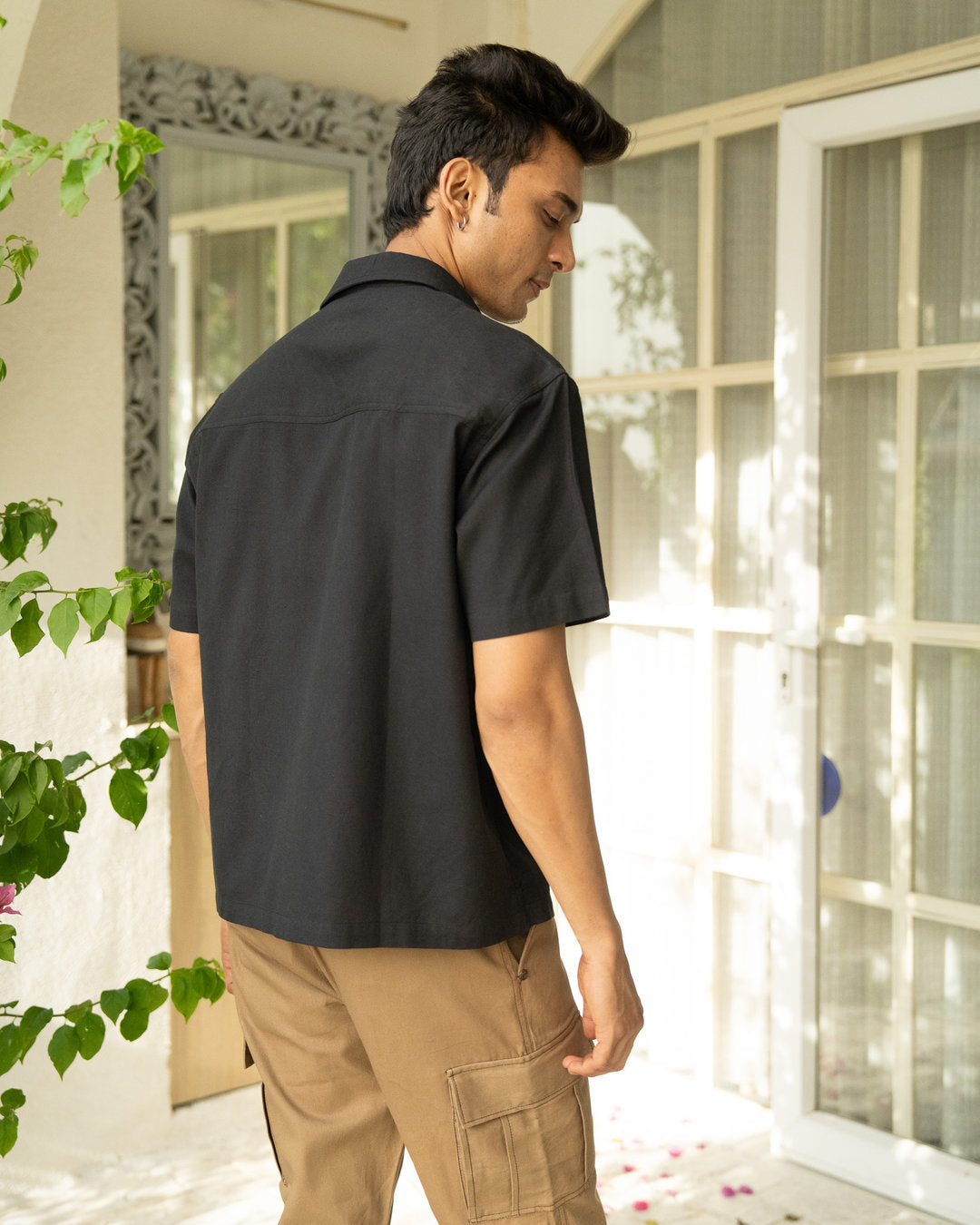 Ebony Pocket Tab Oversize Half Sleeve Shirt