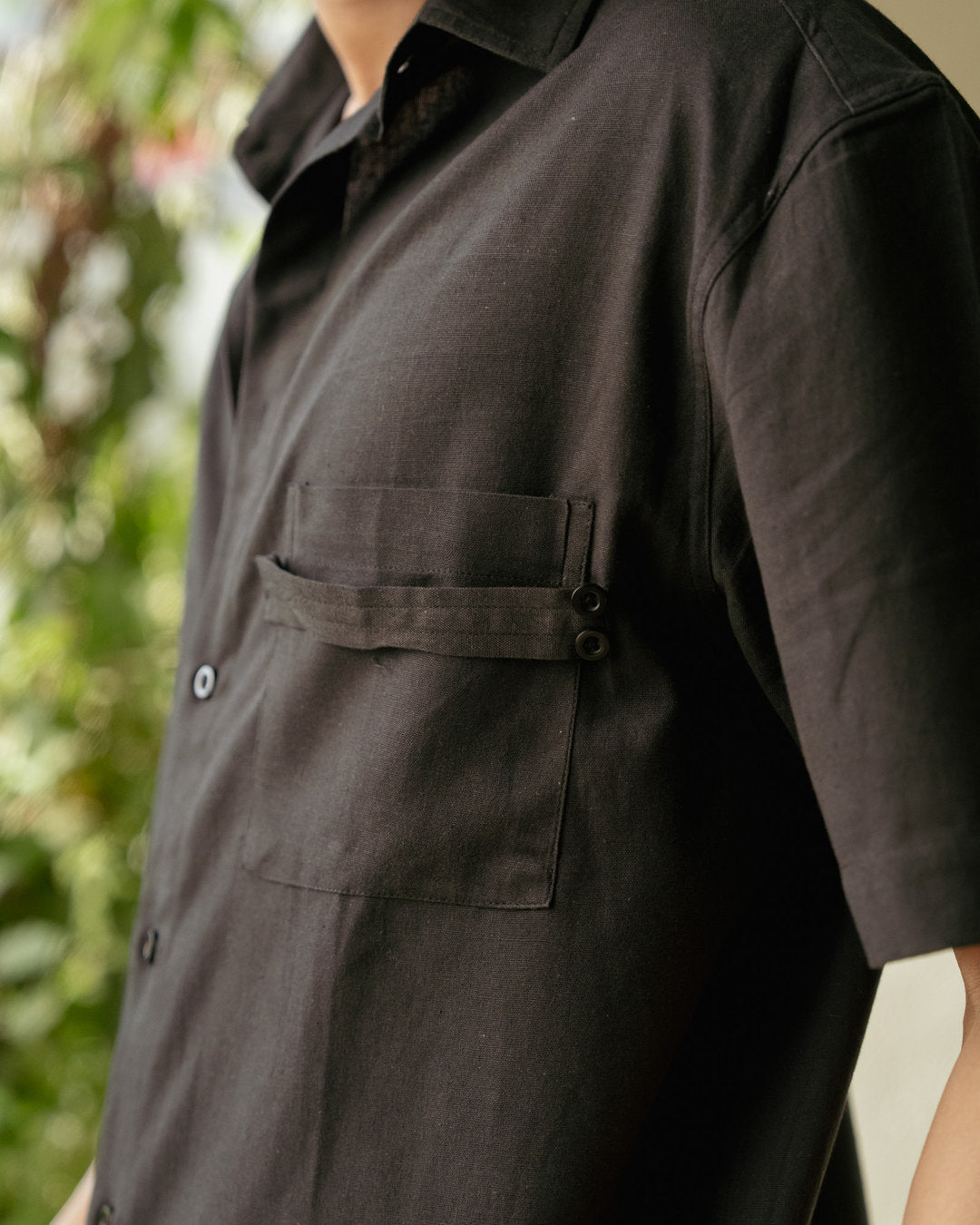 Ebony Pocket Tab Oversize Half Sleeve Shirt