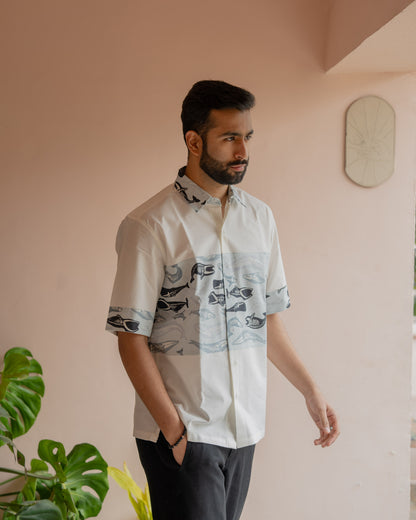 Skeleton Fish Sky Middle Patch Shirt