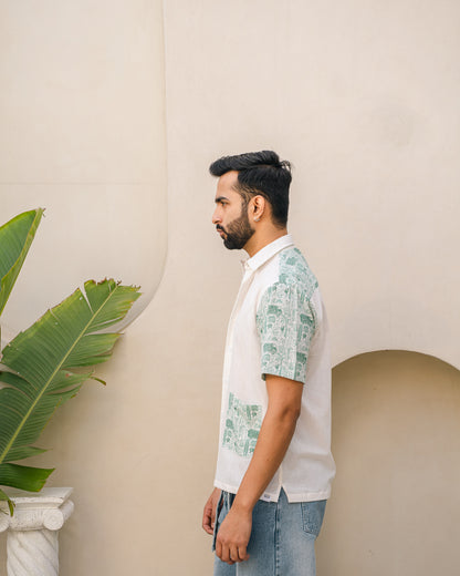 Beach Doodle Mint Pocket Linen Shirt