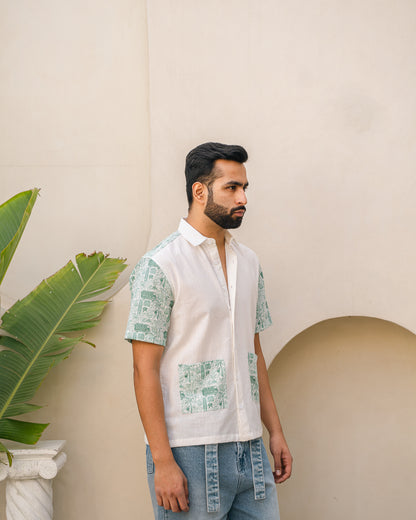 Beach Doodle Mint Pocket Linen Shirt