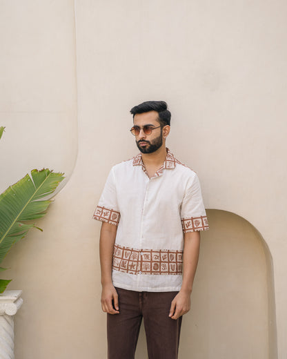 Aqua Block Terracotta Base Patch Linen Shirt