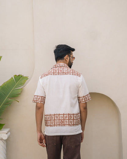 Aqua Block Terracotta Base Patch Linen Shirt