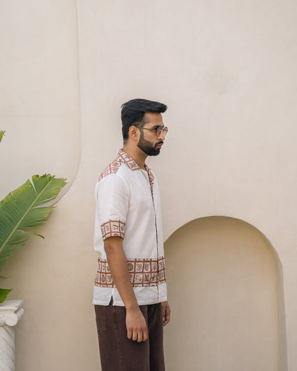 Aqua Block Terracotta Base Patch Linen Shirt