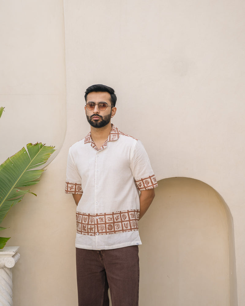 Aqua Block Terracotta Base Patch Linen Shirt