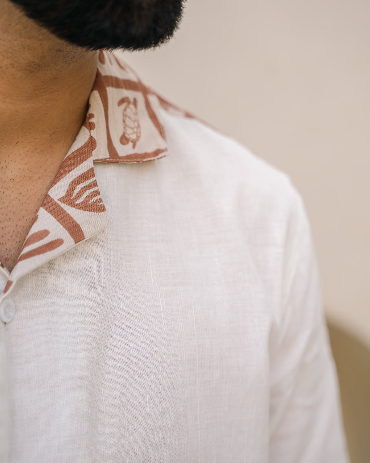Aqua Block Terracotta Base Patch Linen Shirt
