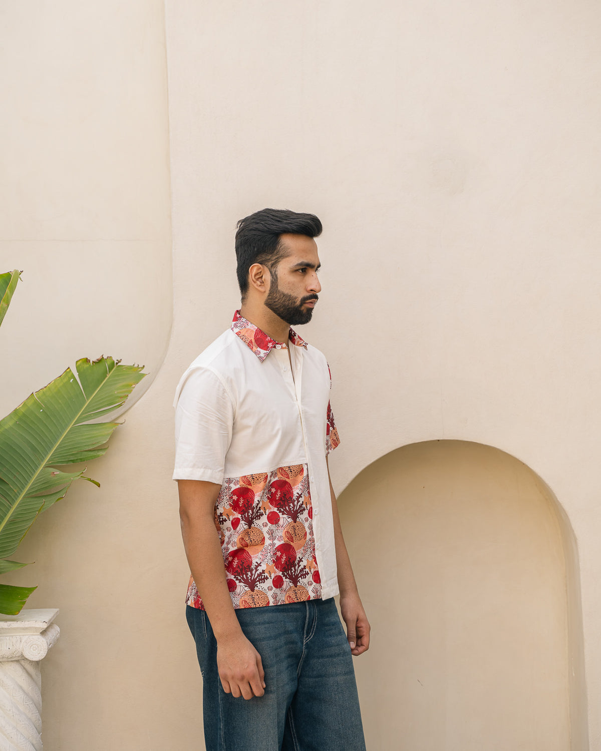 Ocean Life Merlot Side Patch Cotton Shirt