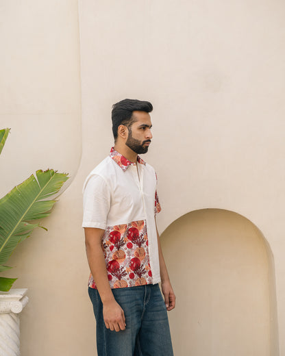 Ocean Life Merlot Side Patch Cotton Shirt
