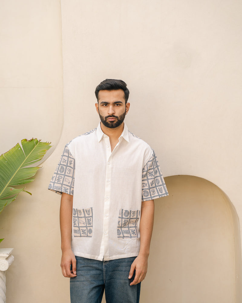 Aqua Block Ink Oversize Linen Shirt