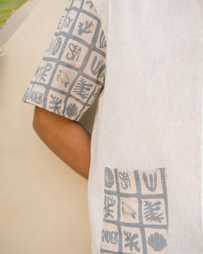 Aqua Block Ink Oversize Linen Shirt