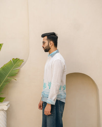 Block Turtle  Sky Full Sleeves Linen Shirt
