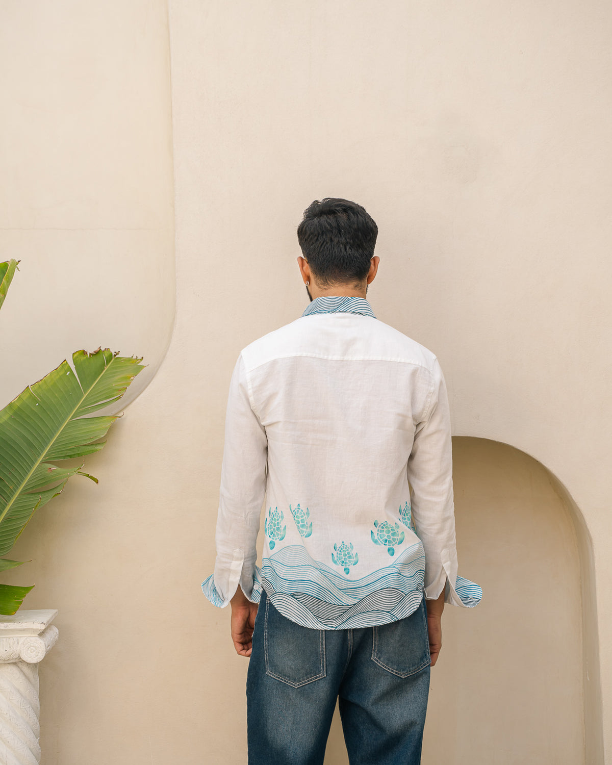 Block Turtle  Sky Full Sleeves Linen Shirt