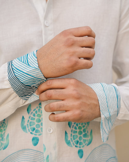 Block Turtle  Sky Full Sleeves Linen Shirt