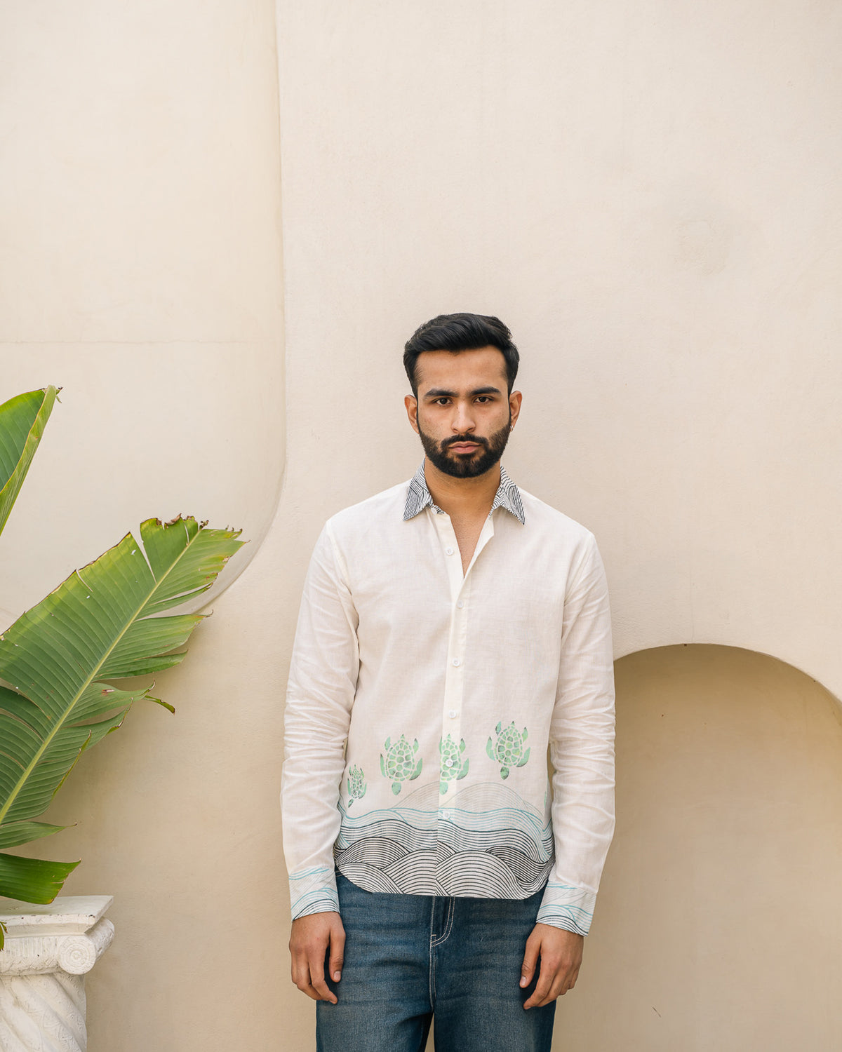 Block Turtle  Mint Full Sleeves Linen Shirt