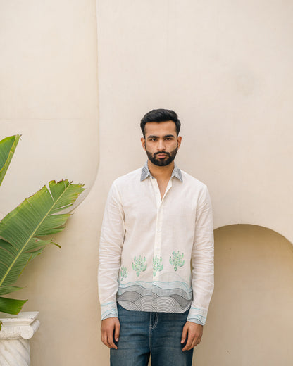Block Turtle  Mint Full Sleeves Linen Shirt