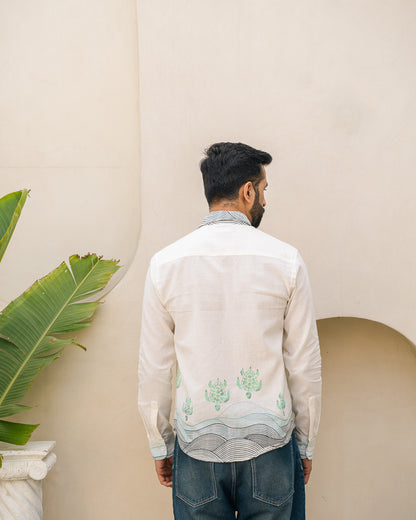 Block Turtle  Mint Full Sleeves Linen Shirt