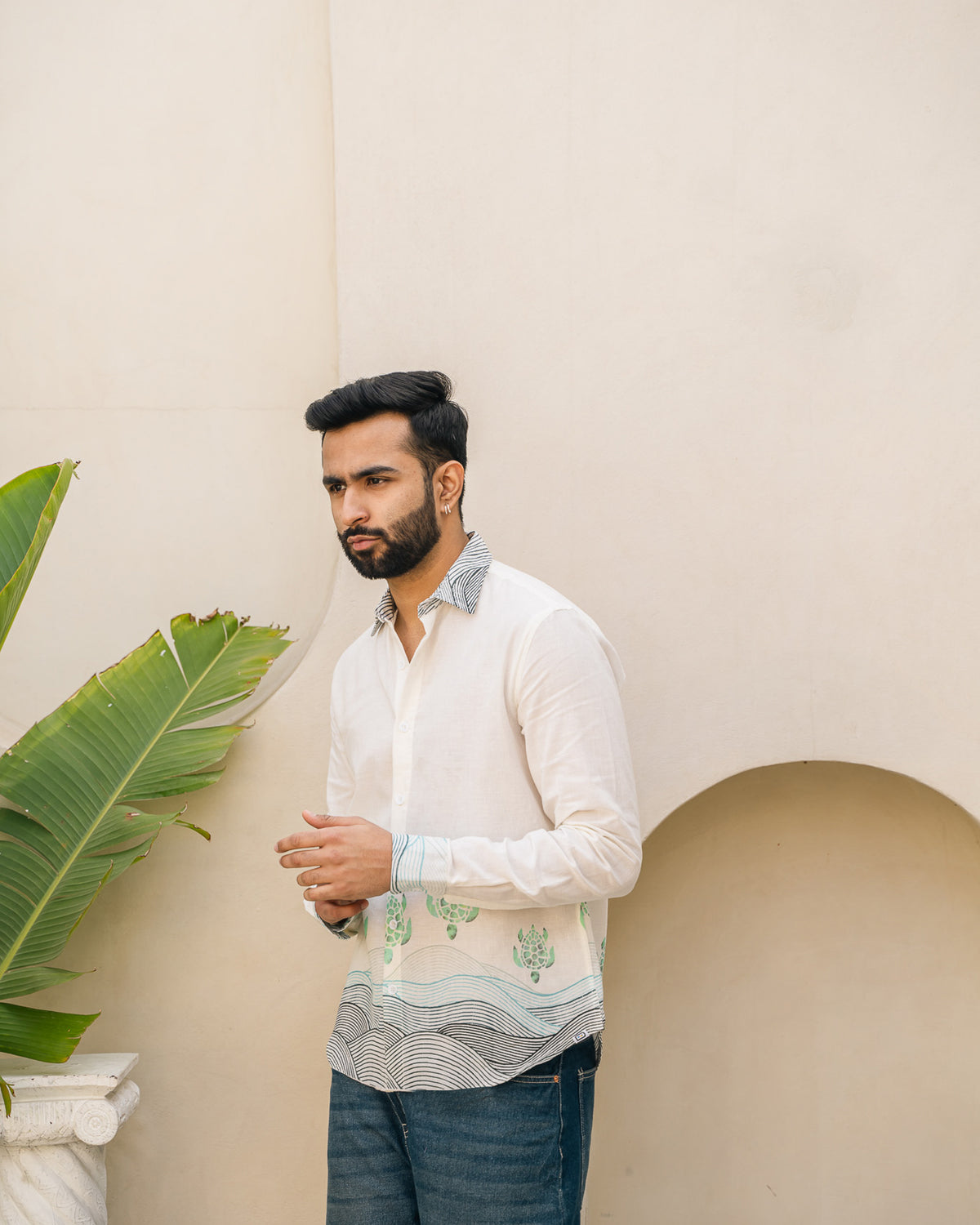 Block Turtle  Mint Full Sleeves Linen Shirt