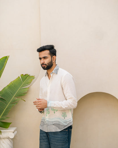Block Turtle  Mint Full Sleeves Linen Shirt