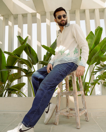 Block Turtle  Mint Full Sleeves Linen Shirt