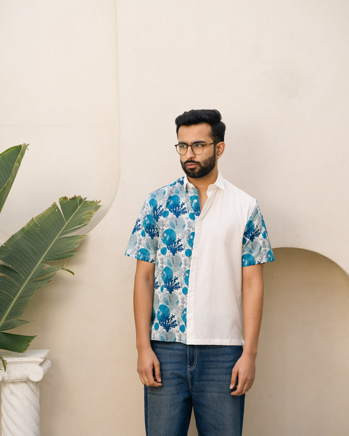 Ocean Life Turkish Half and Half Linen shirt