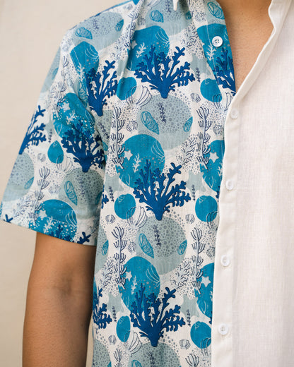 Ocean Life Turkish Half and Half Linen shirt