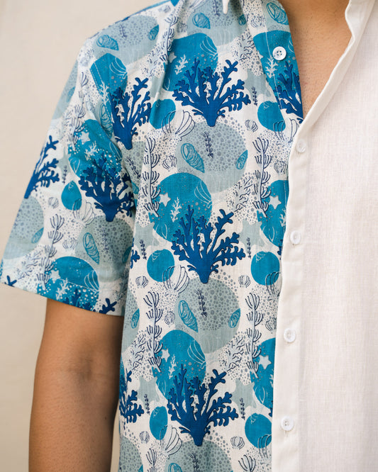 Ocean Life Turkish Half and Half Linen shirt