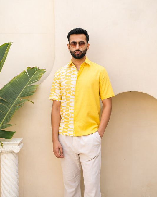 Funky Fish Lemon Half and Half Linen Shirt