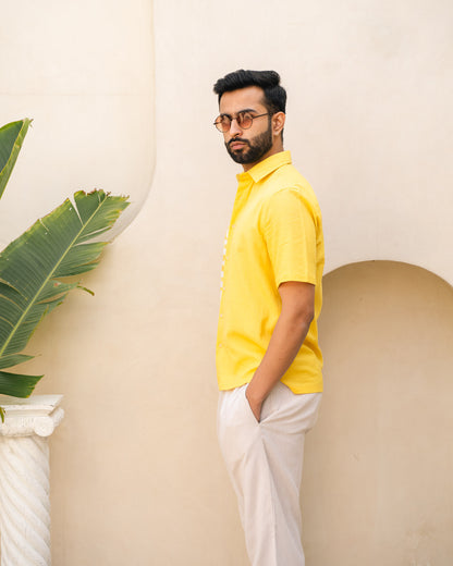 Funky Fish Lemon Half and Half Linen Shirt