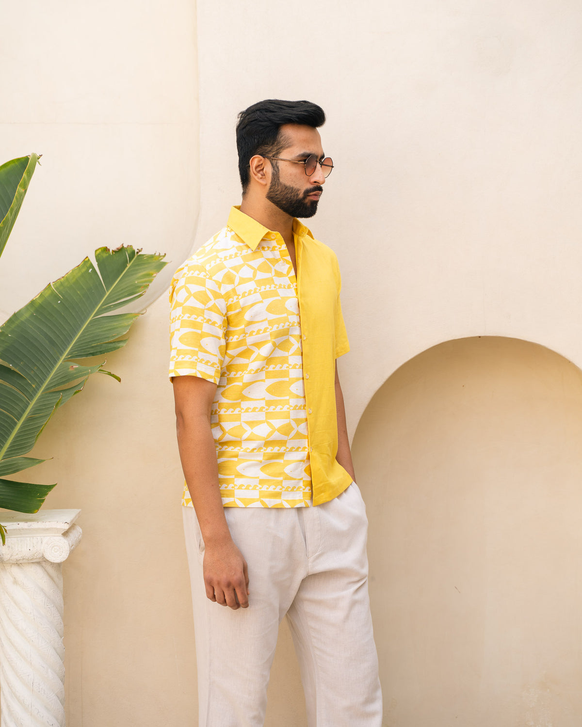 Funky Fish Lemon Half and Half Linen Shirt