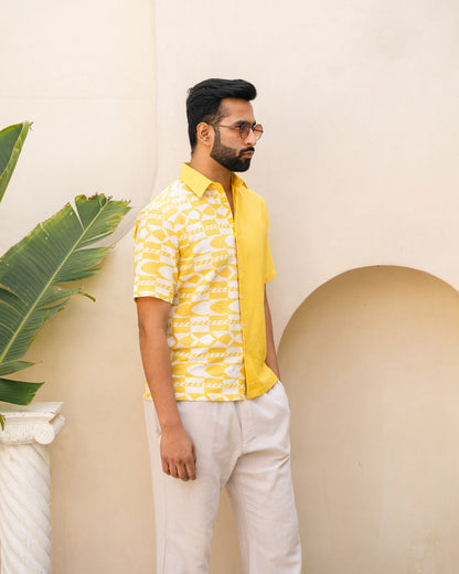Funky Fish Lemon Half and Half Linen Shirt