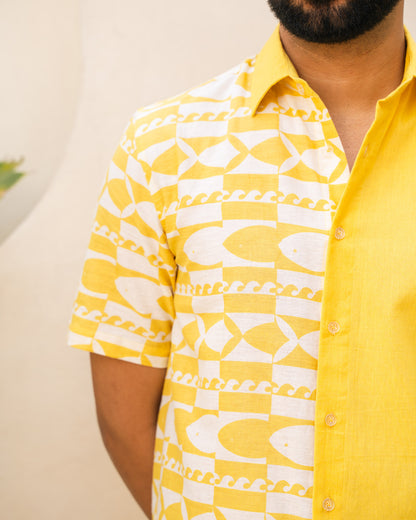 Funky Fish Lemon Half and Half Linen Shirt