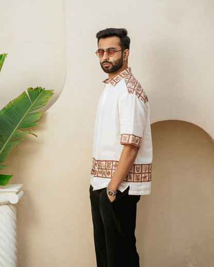 Aqua Block Terracotta Base Patch Oversize Linen Shirt