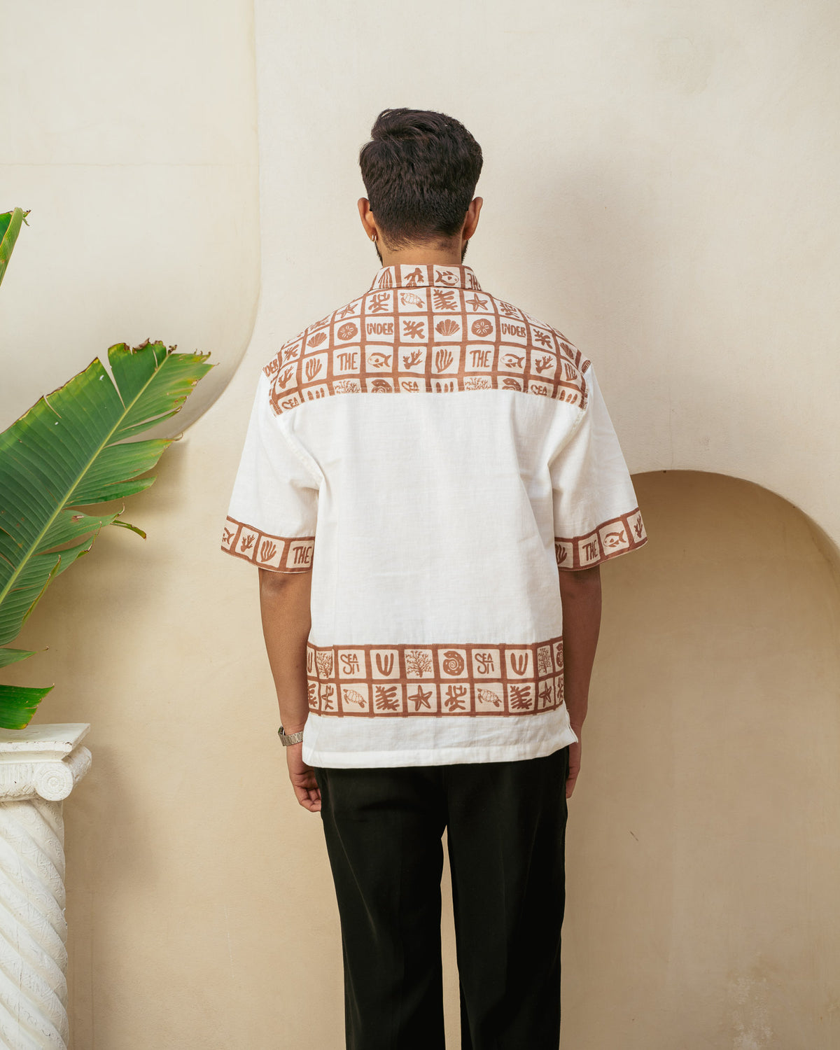 Aqua Block Terracotta Base Patch Oversize Linen Shirt
