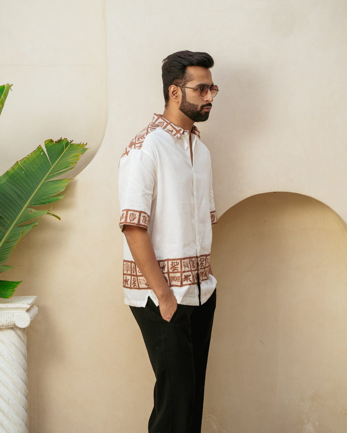 Aqua Block Terracotta Base Patch Oversize Linen Shirt