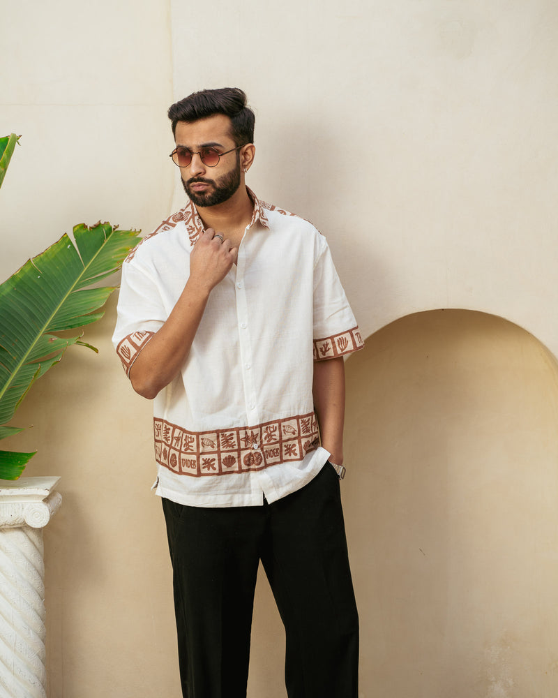 Aqua Block Terracotta Base Patch Oversize Linen Shirt