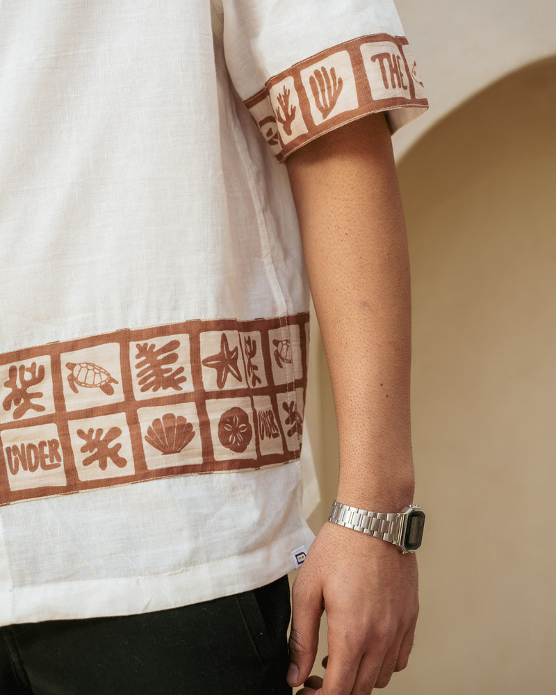 Aqua Block Terracotta Base Patch Oversize Linen Shirt